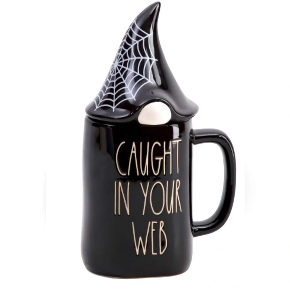 Rae Dunn CAUGHT IN YOUR WEB & Candy Corn Gnome Mugs NEW Halloween Mug Set